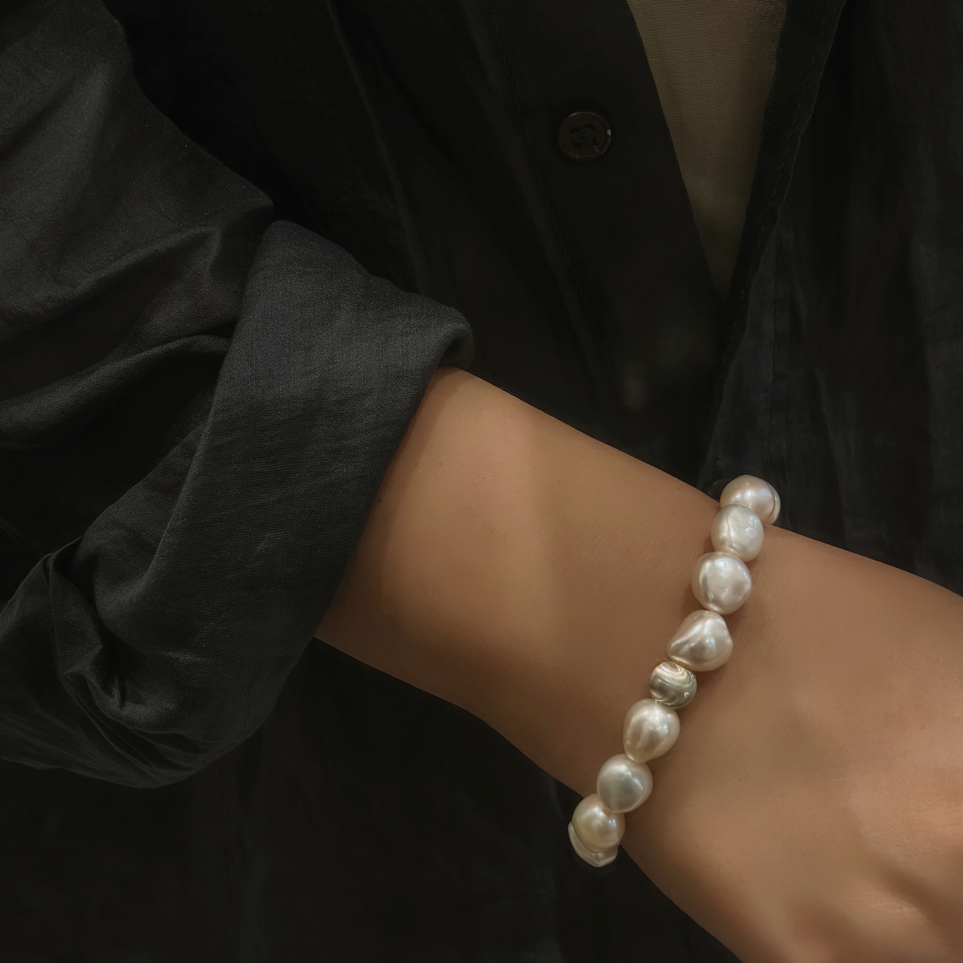 强光巴洛克珍珠天然淡水真珍珠s925纯银法式复古高级珍珠手链手串