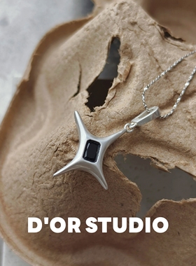 S925纯银四芒星十字架黑色锆石复古小众暗黑风甜酷辣妹风吊坠项链