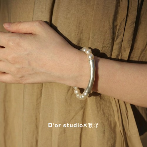 S999足银天然珍珠手链强光淡水珍珠足银手链珍珠银手镯女生礼物