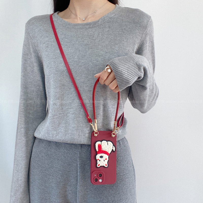 适用荣耀300/200/100手机壳带挂绳9080斜挎手拎magic7/6新年安可拉红x50i可爱刺绣西高地x60全包防摔保护套软