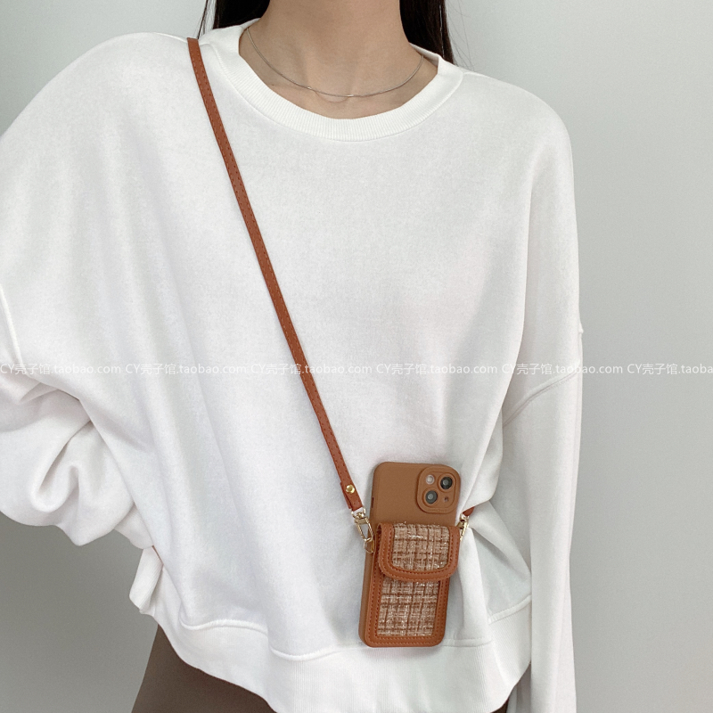 奢华小香风卡包斜挎绳适用小米14/13/12保护套红米note13Pro软硅胶12turbo全包防摔k70k60k50至尊civi3高级感