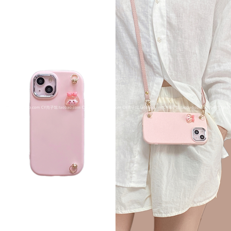 少女温柔粉色斜挎防摔手机壳适用iPhone15promax全包苹果13保护套14背带挂绳12简约11可爱xs/xr软硅胶7/8plus