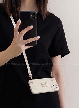 蝴蝶结小熊~简约气质奶油白ins纯色硅胶软壳适用华为mate7060手机壳pura70p50斜挎背带绳nova131211畅享70pro