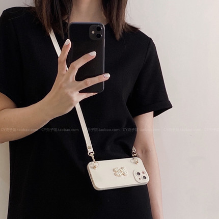 蝴蝶结小熊~简约气质奶油白ins纯色硅胶软壳适用OPPOReno131211手机壳Reno9斜挎背带绳findx8x7夏日清新A5A3