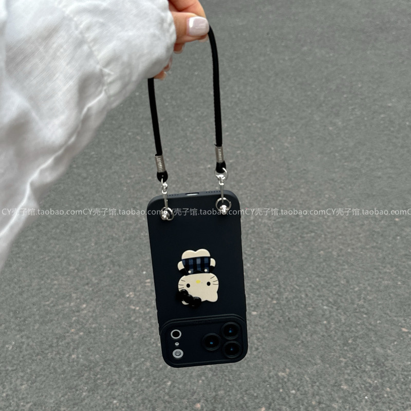 甜酷黑色ins童趣可爱kitty猫适用华为mate80/70/60手机壳pura80新款p70带挂绳nova15/14手提防摔畅享90promax