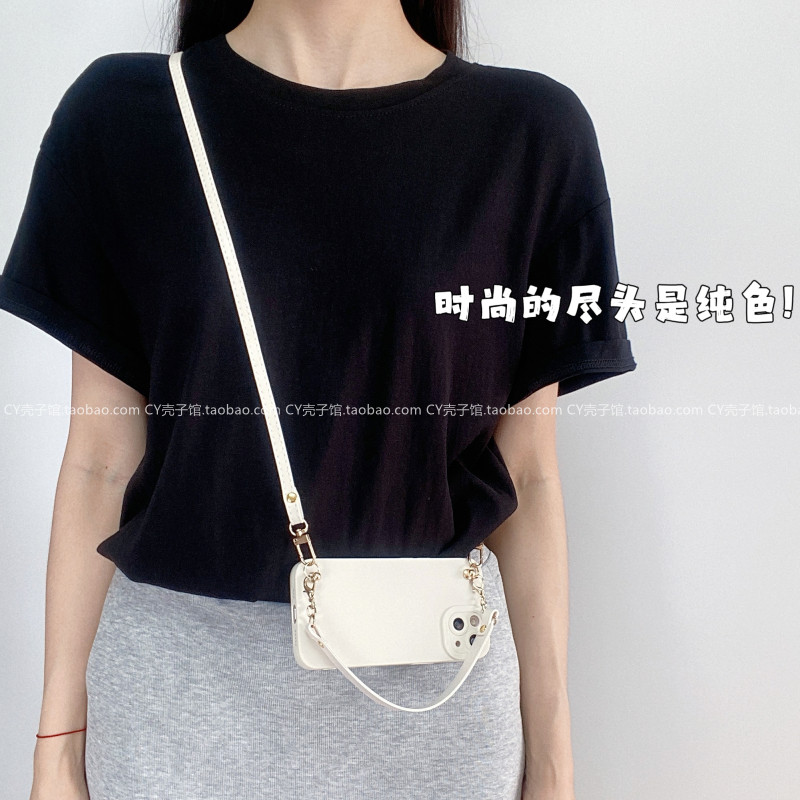 ins小众高级感纯白色斜挎手提手机壳适用iPhone17promax苹果16Pro硅胶保护套15ProMax全包防摔14背带绳13新款