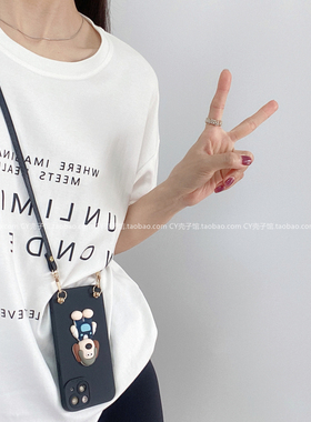 黑色卡通潮牌掌门狗适用荣耀100Pro/90GT手机壳80/70/60斜挎绳背带x50i/x40全包畅玩50plus软magic6手拎防摔