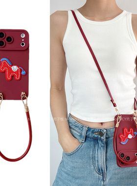 ins可爱新年红刺绣好运小马适用小米17/15手机壳红米note15/14pro斜挎背带挂绳k90k80k70全包turbo4软壳civi