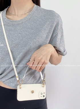 ins小众高级感夏天白色手机壳适用opporeno11保护套10/9/8/7斜挎绳A3Pro手提防摔K11K10全包A96A58时尚findx7