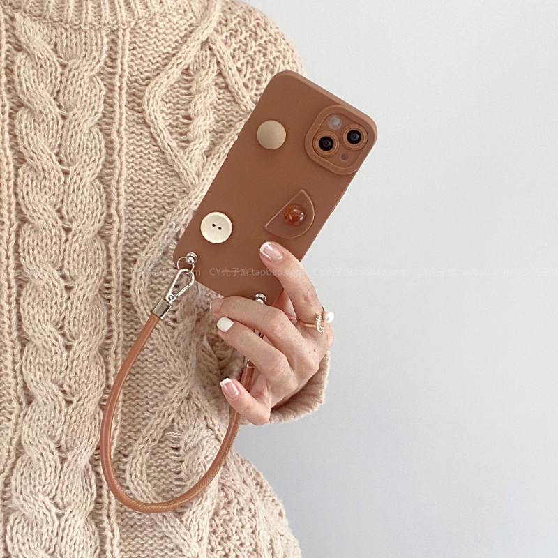 新款简约小众高级感ins韩系14适用iPhone16ProMax手机壳苹果15pro全包13软壳12女11秋冬棕腕带挂绳手提保护套