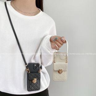 高级感小香风菱格插卡包适用荣耀100pro手机壳90GT/80斜挎绳70背带50/30轻奢x50ix40i女magic6/5全包防摔软套