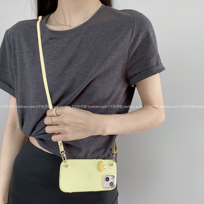 ins夏日小清新奶黄色可爱青蛙适用iPhone16Promax苹果15手机壳14斜挎背带绳13全包防摔套12软硅胶11趣味卡通