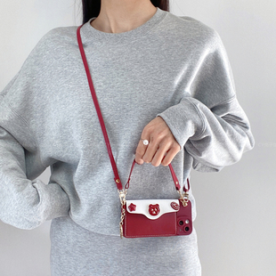 高级感可爱小熊零钱卡包适用小米15手机壳红米note14/13pro斜挎Turbo4腕带挂绳k80k7060卡通civi全包防摔软壳