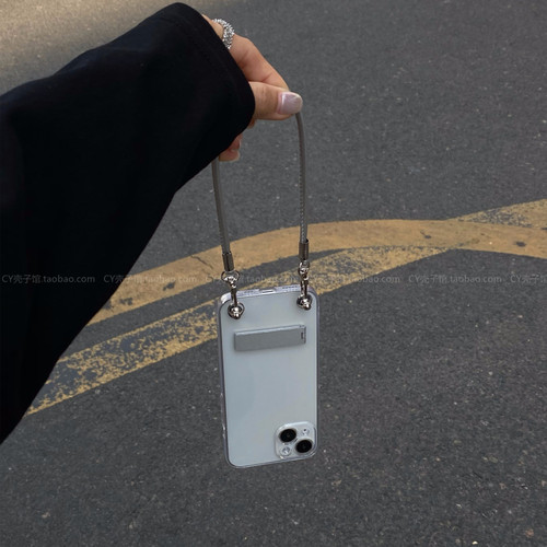 冷淡风折叠支架手提绳透明手机壳