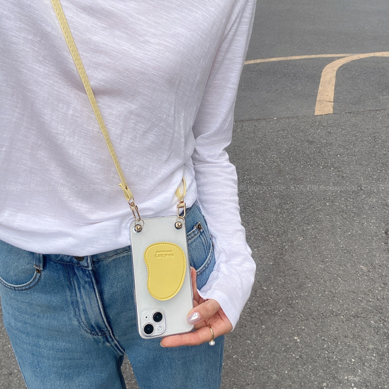 韩ins高级感小众皮纹支架透明壳适用iPhone16promax苹果15pro手机壳14简约可爱甜美13斜挎背带绳12软壳11春夏