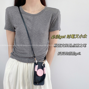 新款小众黑粉撞色带支架手机壳适用vivox100保护套y200i斜挎绳s19/18pro全包s17防摔腕带iqoo12/neo9/Z9Trubo