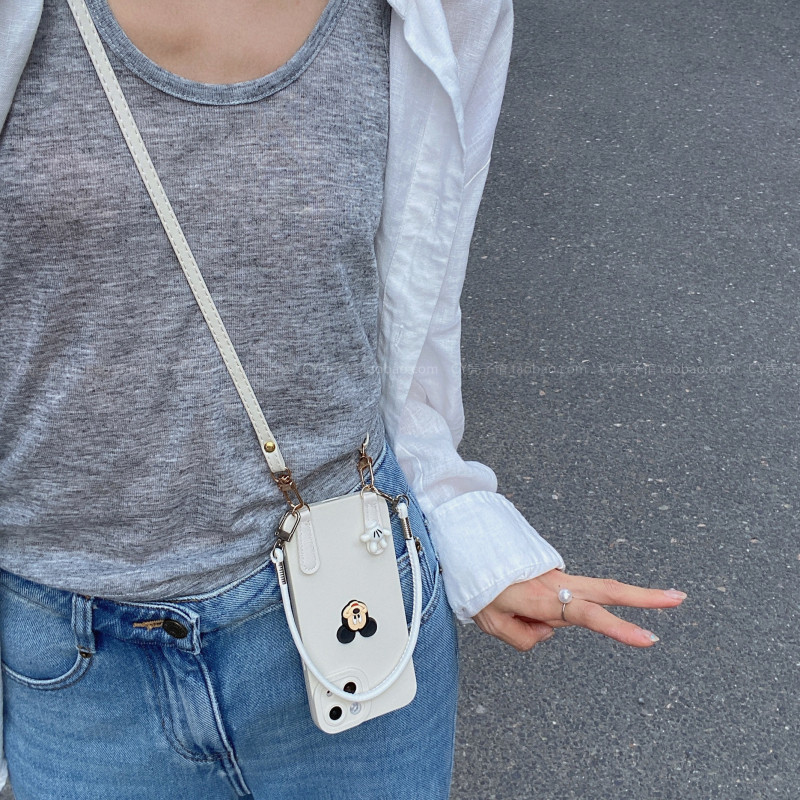 ins小众奶白色童趣可爱米老鼠适用华为mate70/60手机壳新款pura80女p70斜挎可背带挂绳nova14/1312手提畅享80