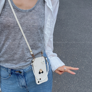 ins小众奶白色童趣可爱米老鼠适用小米15手机壳新款红米note14/13pro女k80斜挎可背带挂绳k70手提civi5保护套