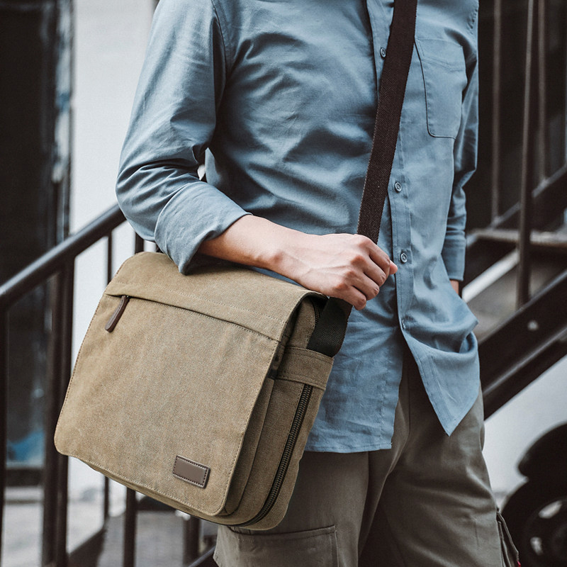 帆布包男单肩包复古简约邮差包男包潮休闲挎包日系背包男士斜挎包