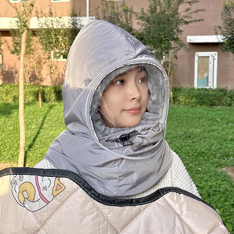 秋冬季女骑电动车头套帽双层加厚遮脸面罩防寒保暖帽男户外防风帽