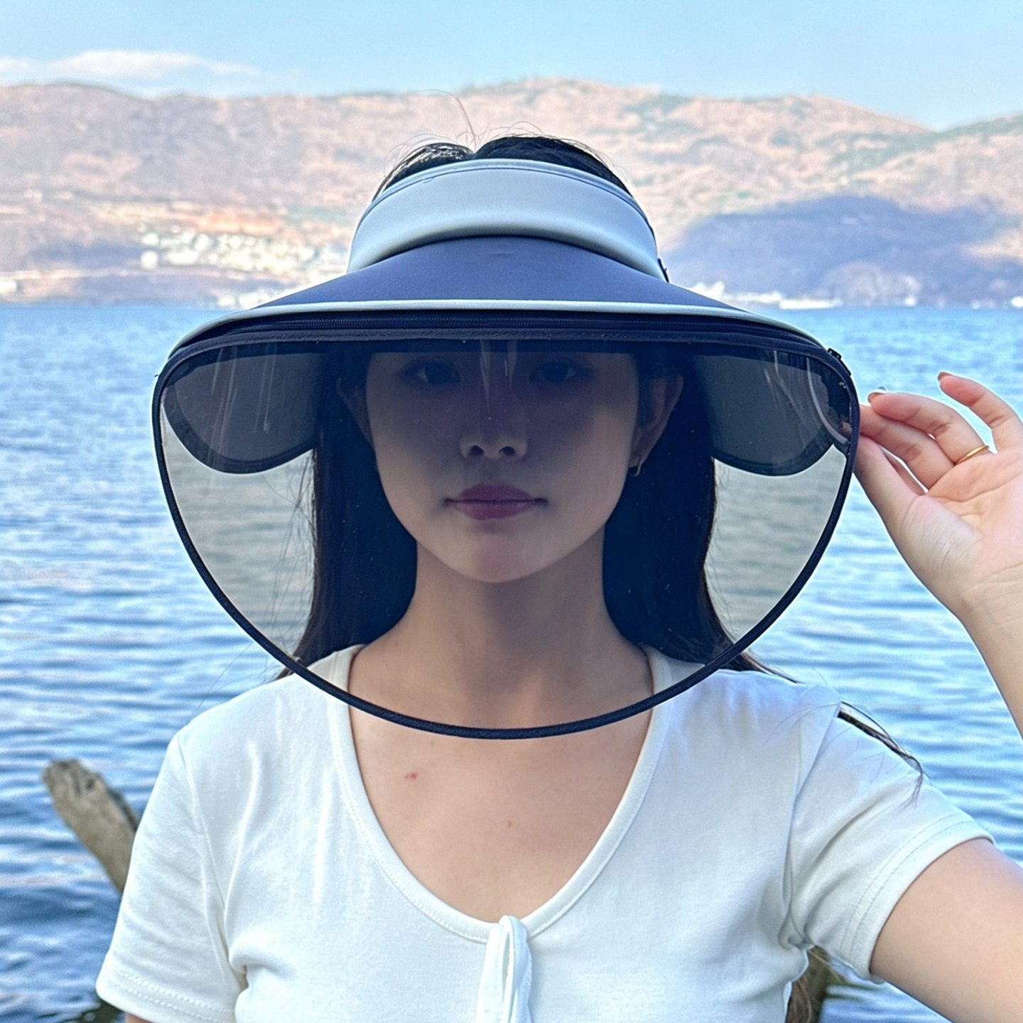 空顶防晒帽子男女夏季休闲旅游大帽檐遮阳帽时尚百搭沙滩帽带面罩