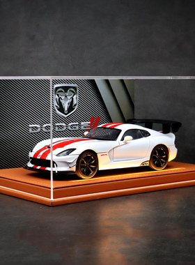 道奇蝰蛇V8SRT肌肉车模型合金模型跑车灯光收藏送男 生日节日礼物