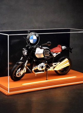 1:9宝马拿铁Rnine T摩托车模型复古机车灯光盒收藏送朋友礼物摆件