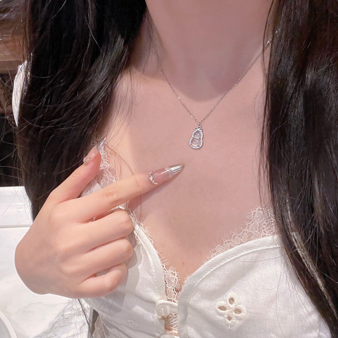 白玉髓葫芦S925纯银锁骨链