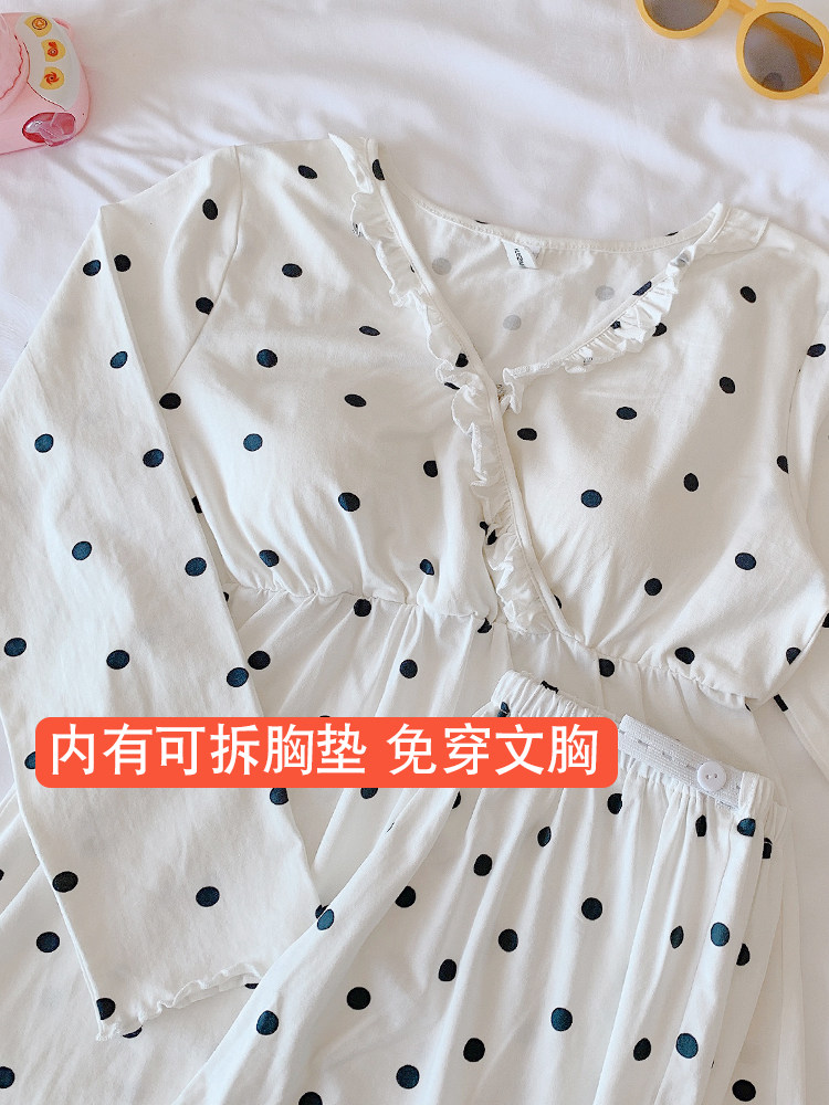 여름 감금복 봄과 가을 순면 얇은 섹션 산후 5월과 6월 산모 잠옷 수유모 가슴 패드