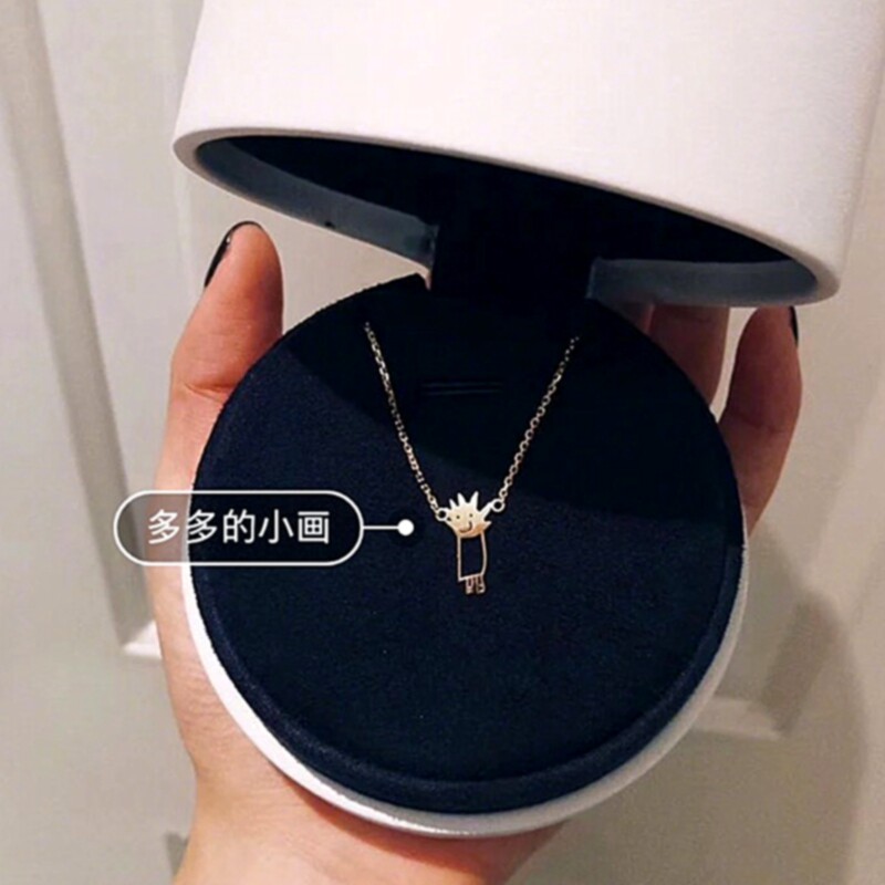 纯银镀黄金色毛刺头男孩项链儿童宝宝童趣小孩吊坠锁骨链男女ins