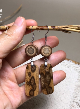 复古文艺梅鹿竹耳环小众斑竹耳环耳饰原创手工梅鹿竹耳坠竹子耳环