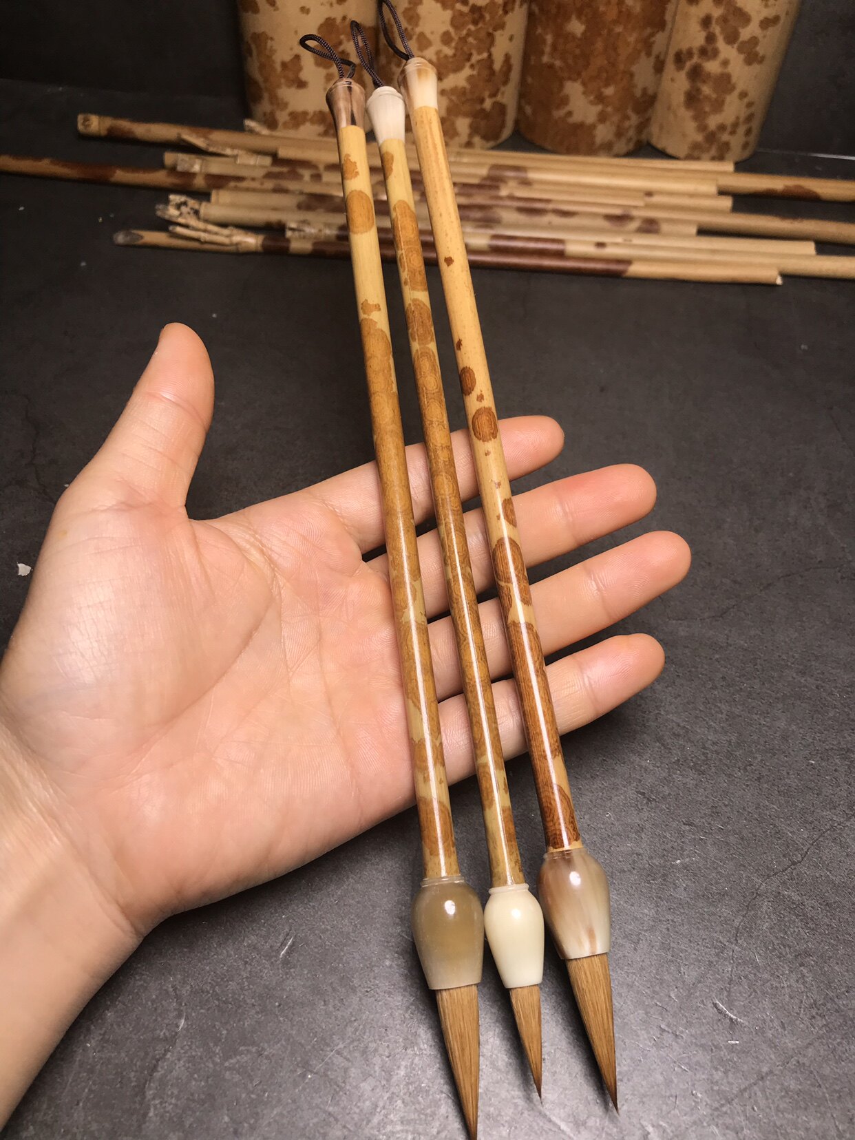 高端文房四宝礼品红湘妃狼毫小楷毛笔三支套装红香妃竹子毛笔抄经