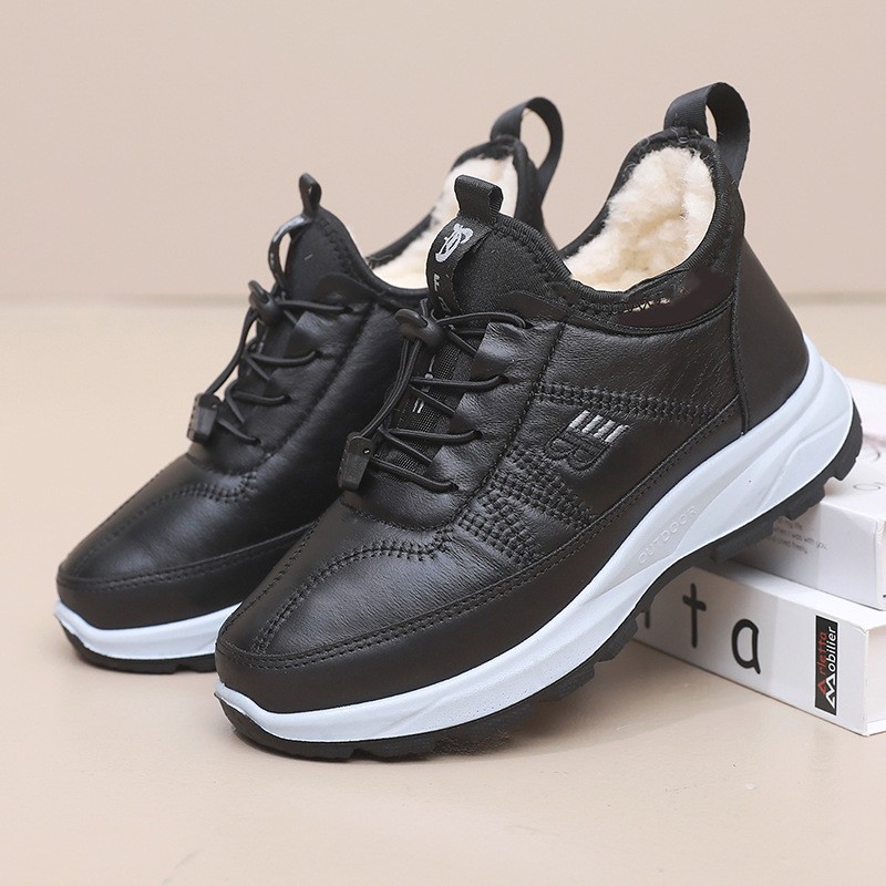 颐娉冬季中老年加绒加厚棉靴保暖雪地靴爸爸妈妈皮面轻便保暖棉靴