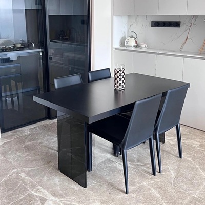 亚克力岩板餐桌纯黑轻奢现代简约