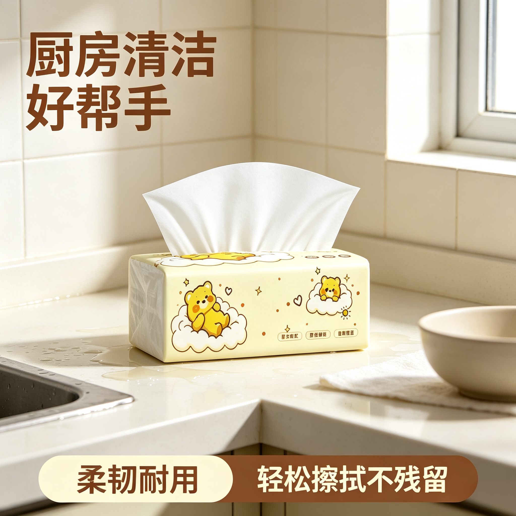 可爱小熊卡通款抽取面巾纸触感柔和居家日常随身出行清洁擦拭纸巾