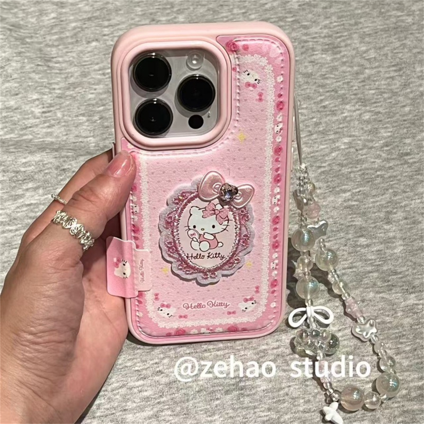 ZEHAO*ins粉皮纹梳妆镜猫咪双层印花韩系16Pro适用iphone17Promax苹果16pro手机壳15/14软16Promax保护套女16