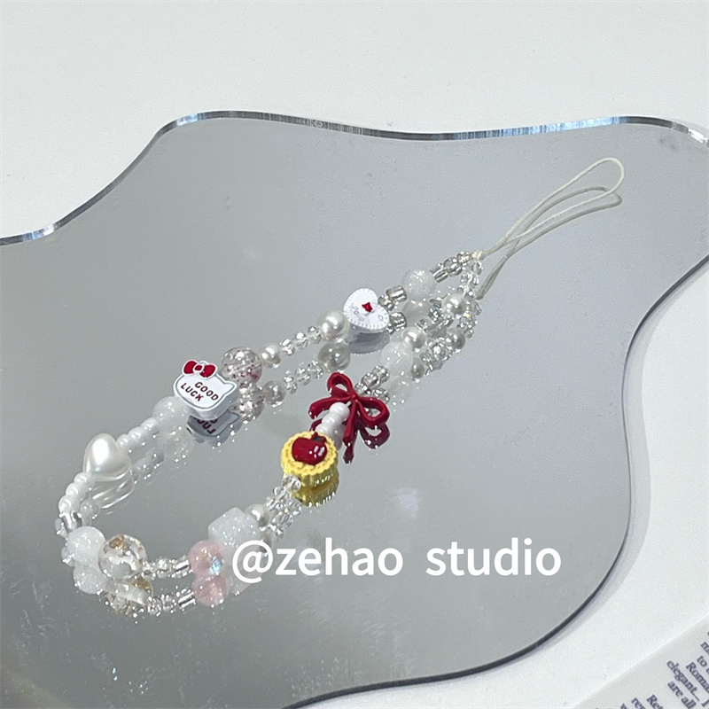 ins可爱kitty脑袋百搭手机链手机挂件1苹果ccd挂件蝴蝶结相机挂件