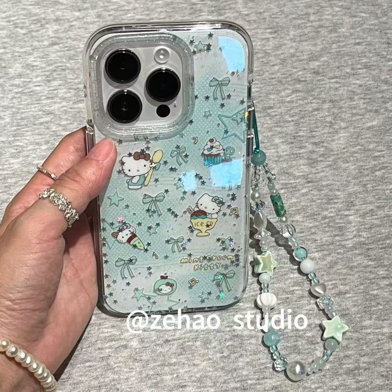 ZEHAO*ins薄巧冰淇淋甜品猫咪双层印花韩系14适用iphone16promax苹果16pro手机壳苹果16/软15Promax保护套1女