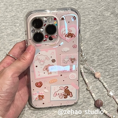 ZEHAO*ins可爱粉色甜点兔标签双层印花韩系14适用iphone16promax苹果16pro手机壳苹果16/13软15Promax保护套1