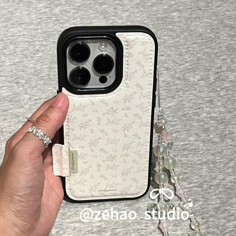 ZEHAO*ins黑边清新皮革白花双层印花韩系16Pro适用iphone17Promax苹果16pro手机壳15/14软16Promax保护套女16