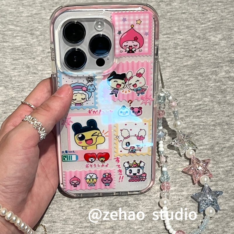 ZEHAO*ins拓麻歌子邮票贴纸双层印花韩系14适用iphone16promax苹果16pro手机壳苹果16/13软15Promax保护套1女