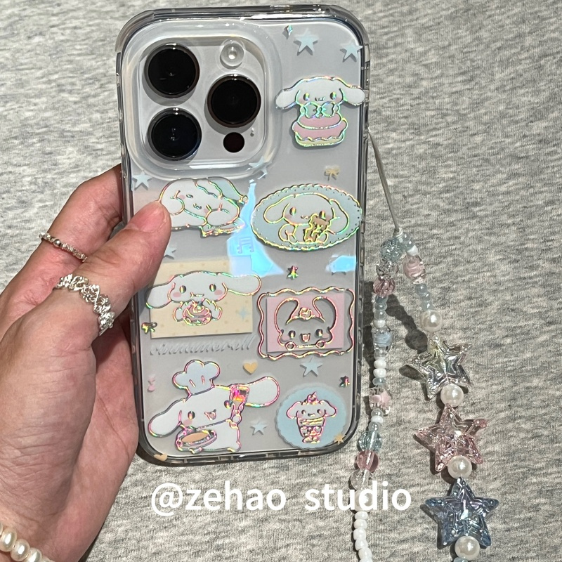 ZEHAO*ins镭射透明玉桂狗贴纸双层印花韩系14适用iphone16promax苹果16pro手机壳苹果16/13软15Promax保护套1