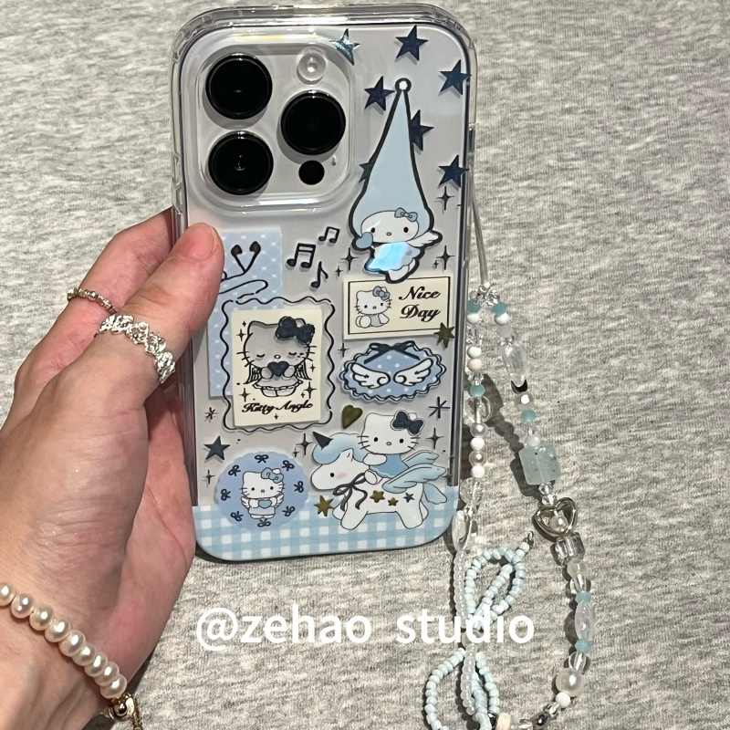 ZEHAO*ins蓝透明独角兽kitty双层印花韩系14适用iphone16promax苹果16pro手机壳苹果16/13软15Promax保护套女