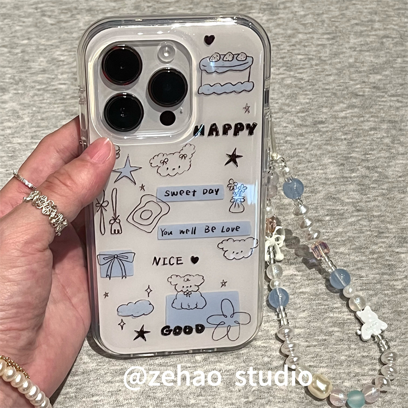 ZEHAO*ins插画蛋糕小狗标签双层印花韩系14适用iphone16promax苹果16pro手机壳苹果16/13软15Promax保护套1女