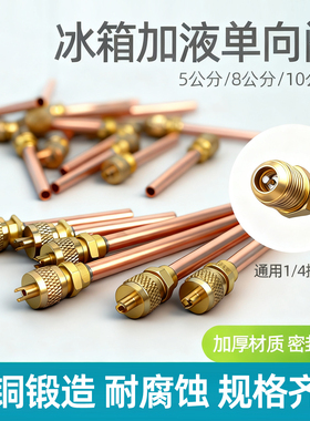 冰箱单向阀加氟嘴冰柜雪种单向阀铜管加厚焊接式冰箱加氟口易焊接