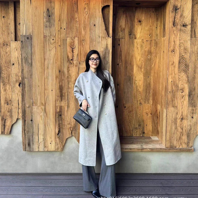 秋冬立领温柔灰色双面羊