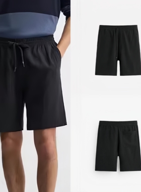 柜259！夏季新品男装宽松亚麻及粘纤混纺休闲短裤1437402 104