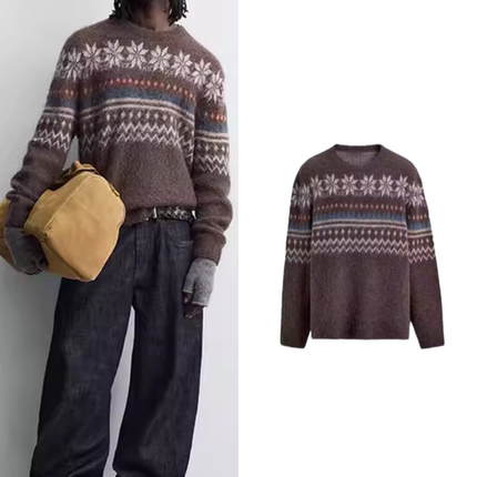 2025冬季新品男装宽松几何图案质感提花针织衫毛衣 4938323 700