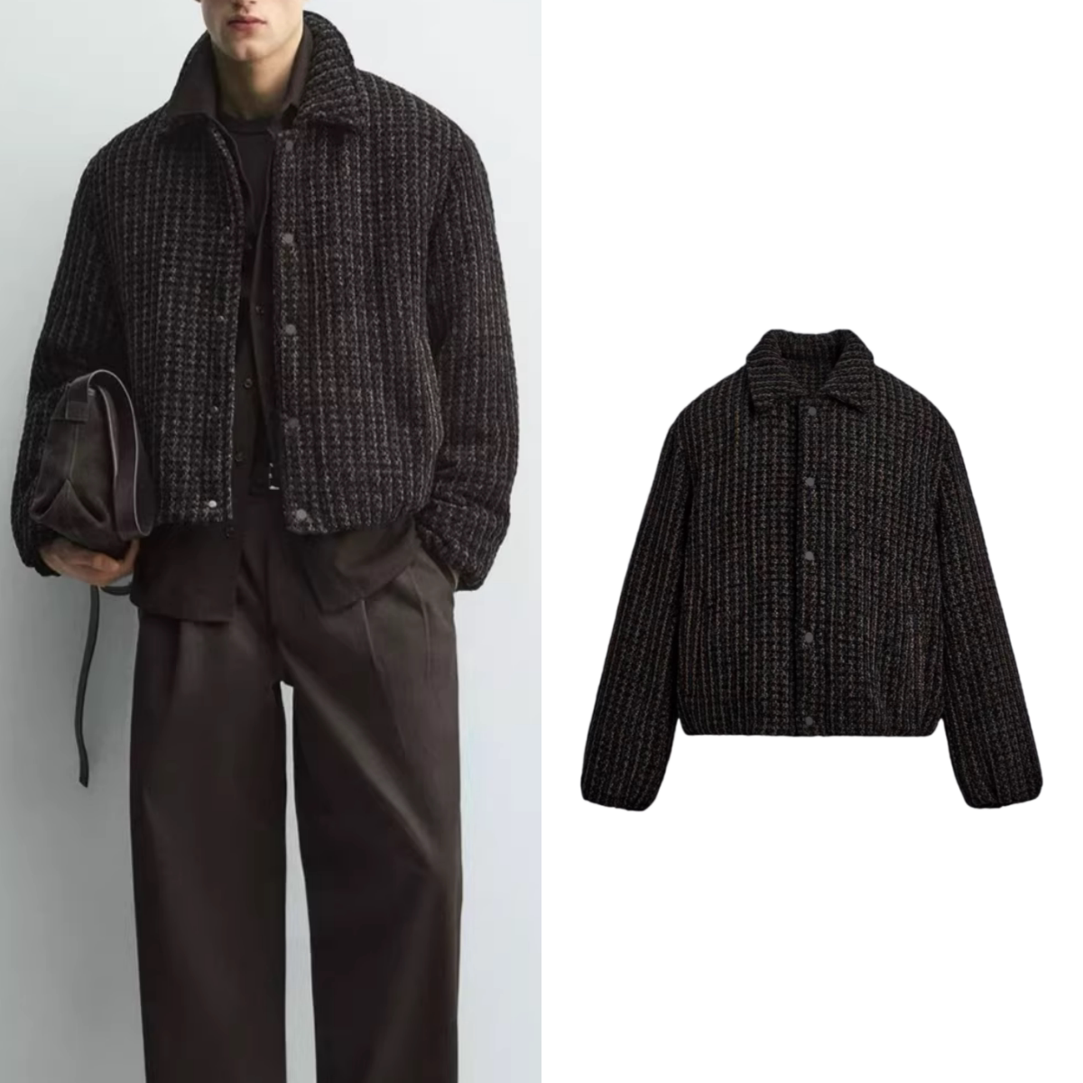 柜799！2025冬季新款品男装格纹丝绒猎装棉服夹克外套3833330 099