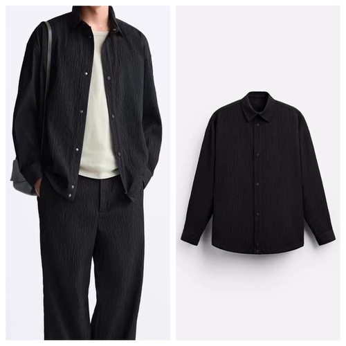 24秋新品男装黑色宽松版型极简舒适衬衫外套简约欧美 5854304 800